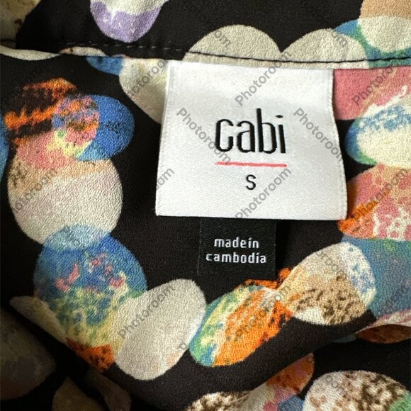 🧡3/$15 EUC CABI Multicolor Polka Dot Ruffle Blouse. Chest 18". L 25" - Picture 3 of 4